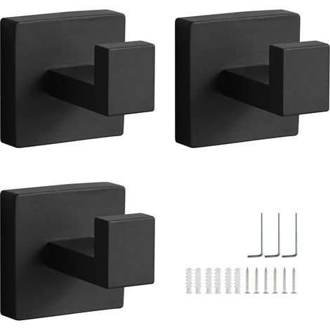 Set aus drei Badezimmerhaken, schwarze Edelstahl-Badezimmerhaken, quadratische Wandhandtuchhaken, geeignet für Küche und Schlafzimmer.