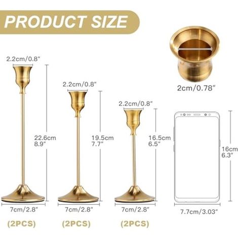 Portacandele dorato, set da 6 pezzi, supporto per candele, ideale per cene, matrimoni, soggiorno, sala da pranzo, decorazioni, Halloween, Natale (Oro) (1/4)