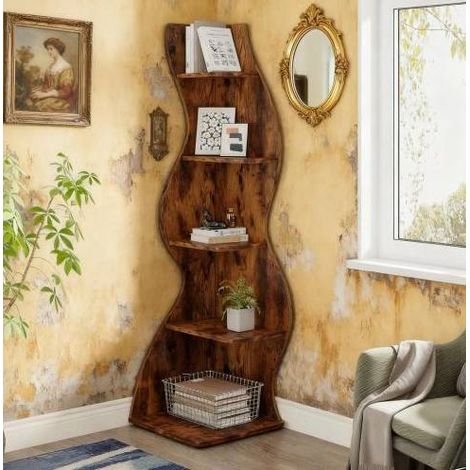 Estantería esquinera de 5 niveles, librería de pared, 50 x 50 x 182,5 cm, marrón HAVRYA (1/5)