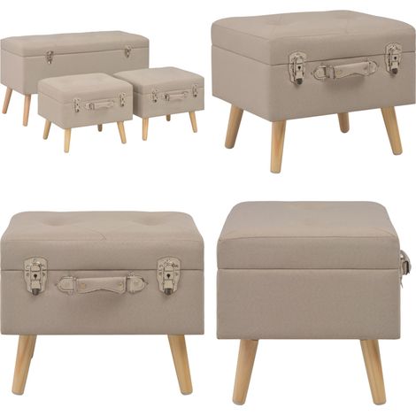 Tabourets de rangement lot de 3 Beige Tissu - Banc Coffre - Tabouret Rangements - Meubles Salon - Mobilier Salle À Manger - Chaise Tiroir - Home & Living (1/5)