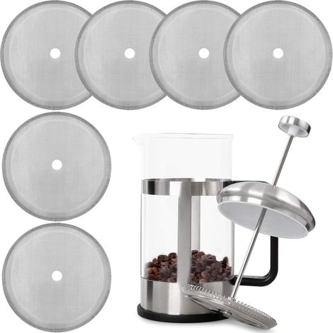 Filtre de Remplacement de Presse Française Filtre de Presse à Café 4 Pouces Maille Réutilisable en Acier Inoxydable pour 8 Tasses/ 34 oz/ 1000 ml Café de Presse Française Fabricants de Thé(6 Paquets) (1/5)