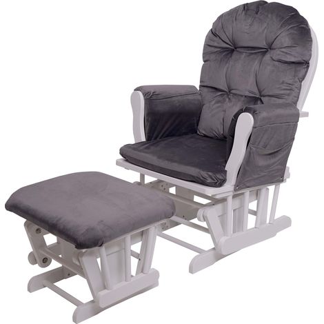 [NEUWERTIG] Relaxsessel HHG-721, Schaukelstuhl Sessel Schwingstuhl mit Hocker Samt, grau, Gestell weiß