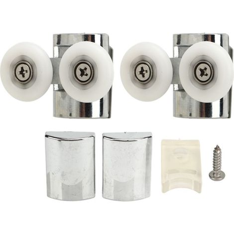 Kit de roulement pour porte coulissante - Roues supérieures et inférieures 23mm en acier blanc, 2 roulettes + couvercles + accessoires pour portes de salle de bain et placards (1/5)