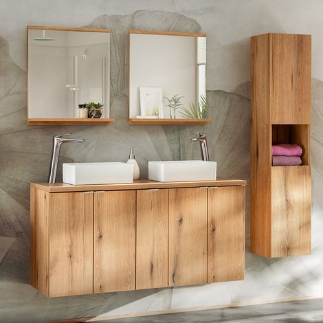 Badmöbel Set 4-teilig, 140cm Doppelwaschtisch, in Eiche, NEWPORT-56-OAK (1/5)