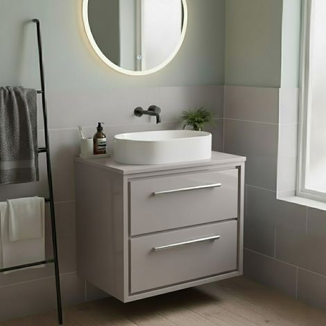 Hudson Reed Lille Wall Hung 2-Drawer Vanity Unit with Worktop 600mm Wide - Pebble Grey (1/4)