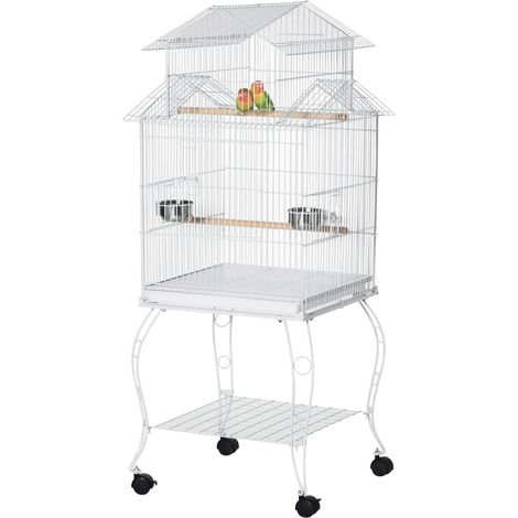 Cage à oiseaux avec roulettes grande support étagère pour cacatoès calopsitte conure sol 50x49x137 cm blanc (1/5)