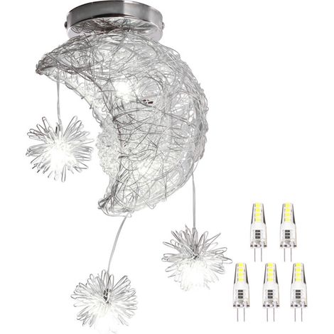 Plafonnier Industrielle mini Lune étoiles LED Lustre Suspension Luminaire Aluminium 20cm moon avec 5 Ampoules pour Enfants Chambre (Lumière blanche froid) (1/4)