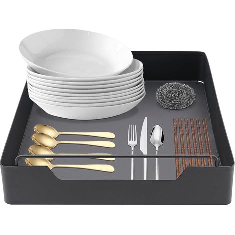 Tiroir télescopique extensible - de cuisine en fer Organiseur placard Pour ranger couverts, assiettes, cuillères, fourchettes, etc. 30 x 43 7 cm Noir X Cm, (1/5)