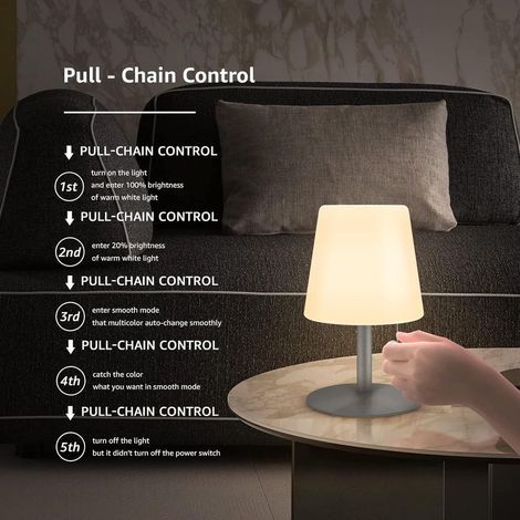 Lampe de table LED d'extérieur moderne et créative, 7 couleurs à intensité variable, rechargeable par USB, veilleuse pour chambre, chambre d'amis ou bureau (noir) [Classe énergétique E] (1/4)