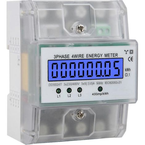 Compteur d'électrons triphasé 4P DDS024T, 380 V, affichage numérique LCD, montage sur rail DIN avec couvercle transparent