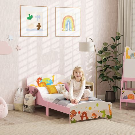 Rose - Lit pour enfants 3+ ans avec bords surélevés et rampes de sécurité, lit en bois pour enfants, 143x77x60 cm