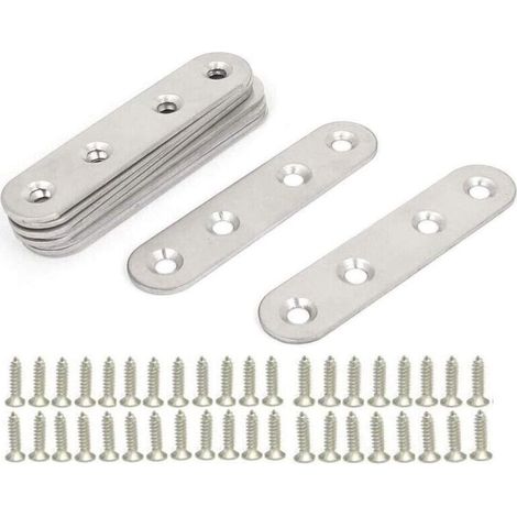 Équerres Plate en Inox,10 pièces Pattes D'assemblage en métal, Supports de Fixation Droits Plats,Plaques Métalliques Supports D’angle Plats, avec 40 vis,pour Réparation Connexion Fixations Meubles