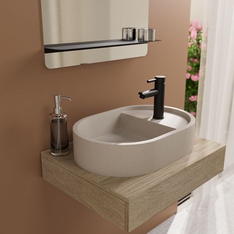 Lavabo appoggio L.54 x H.12 x P.36,5 cm cemento beige LUCIA