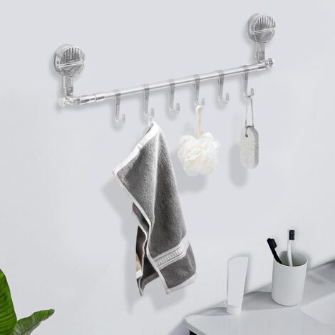 Support réglable sans clous, égouttoir à ventouse rétractable, sans perçage, adapté aux surfaces lisses en carrelage et en verre (transparent, 6 crochets) (1/4)