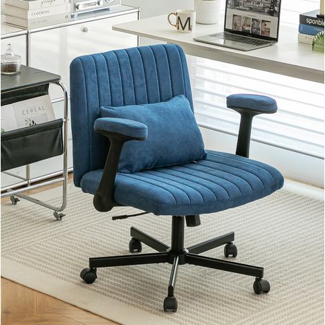MEUBLIV Chaise de bureau bleu en tissu 65x70x92,9 cm – accoudoirs relevables (1/5)