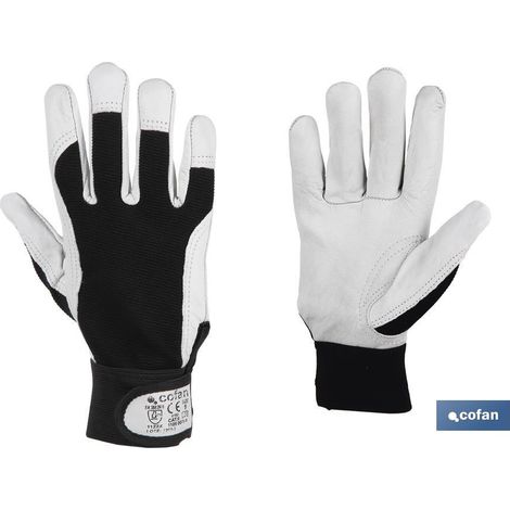 Guante vacuno dorso tela + velcro t-8