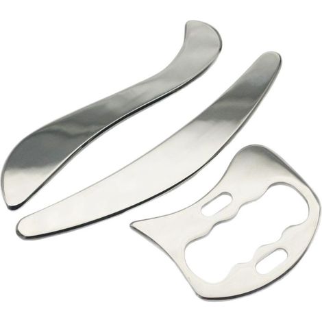 Outil de massage Gua Sha 3 en 1 en acier inoxydable pour sculpter la ligne de la mâchoire, outil de guasha pour thérapie physique et relaxation corporelle (1/5)