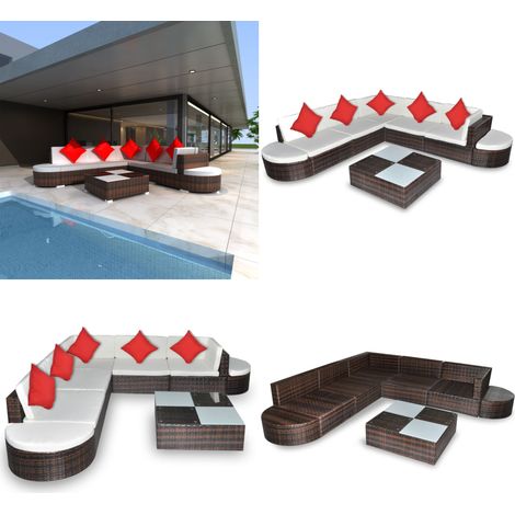 Set Divani da Giardino 8 pz con Cuscini in Polyrattan Marrone - Divano in rattan - Sedie da giardino