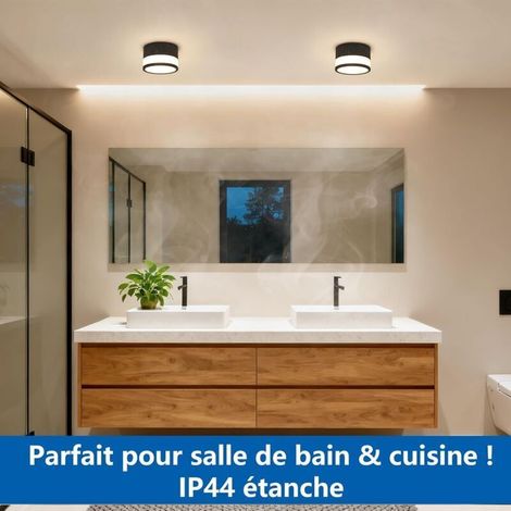 Spot Saillie Exterieur Salle de Bain IP44 Etanche, Plafonnier Spot Led Tube en Saillie Noir Cylindre Couloir Entree, 12W Blanc Chaud Surface Mounted Luminaire Couloir Cuisine Ø10cm (1/5)