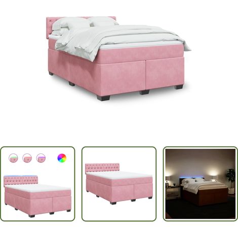 vidaXL Surmatelas -  Sommier à lattes de lit avec matelas Rose 140x200 cm Velours (1/5)