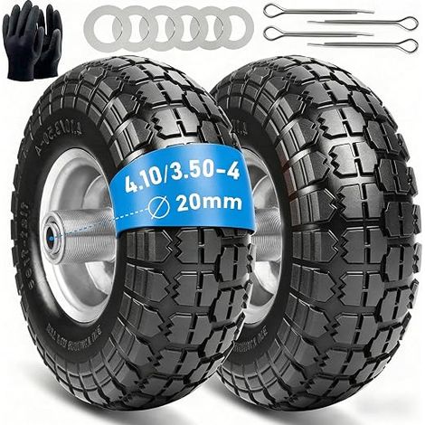 Sack Truck Wheels: 2 Pack Solid Rubber Tyre 4.10 3.50-4, Replacement Wheels for Transport Trolley 260x85mm, (20mm Wheel Axle) (1/5)