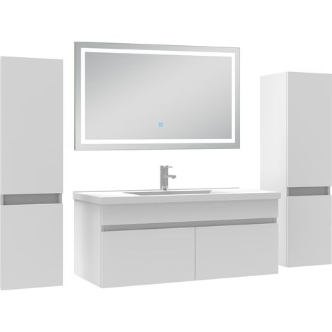Ocean Ensemble meubles Salle de Bain 100cm avec colonne + miroir lumineux 3 couleurs blanc