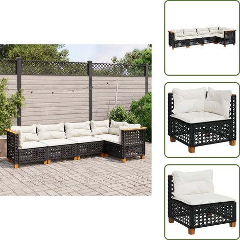 Salon de jardin 5 pcs avec coussins noir résine tressée - Salon De Jardin - Canapé Extérieur - Meuble De Jardin - Set Salon De Jardin - Résine Tressée