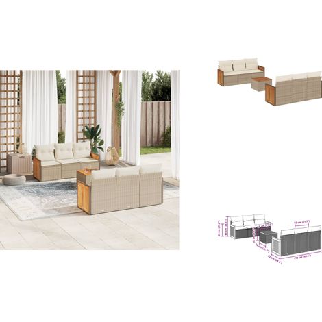 7-tlg. Garten-Sofagarnitur mit Kissen Beige Poly Rattan - Gartenmöbel - Outdoor Möbel - Rattan Gartenset - Lounge Set - Esstisch (1/3)