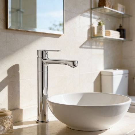 AICA Mitigeur lavabo alliage zinc, bec hauteur 232 mm, robinet de salle de bain chromé (1/5)