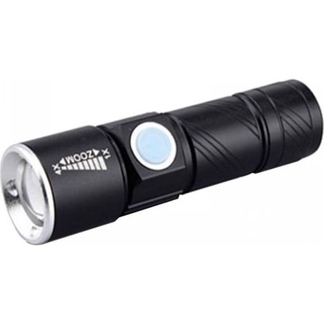 (9,3 × 2,6 × 9,3 cm) Super leistungsstarke, per USB aufladbare LED-Taschenlampe mit verstellbarem Lichtkegel. Ideal zum Radfahren und Campen. (1/4)