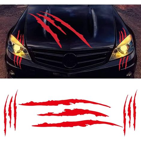 Komplettes Set mit Monster-Klauen-Aufklebern, Auto-Kratzstreifen, schwarz, Scheinwerfer, Motorrad, LKW, Dekoration (rot)