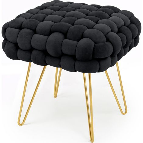 Pouf sgabello in velluto intrecciato 38 cm DOTTY Nero (1/5)