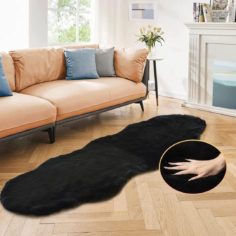 JSSEVN - Alfombra negra para dormitorio de 60x200 cm, lavable, de piel sintética, para mesita de noche, suave, para sala de estar, de pelo corto, gris, mullida, tipo pasillo. (1/5)