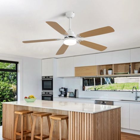 Ventilateur de plafond 132 cm avec LED 18W dimmable 3 couleurs – Moteur silencieux, sens réversible, minuterie programmable – Blanc mat (1/5)