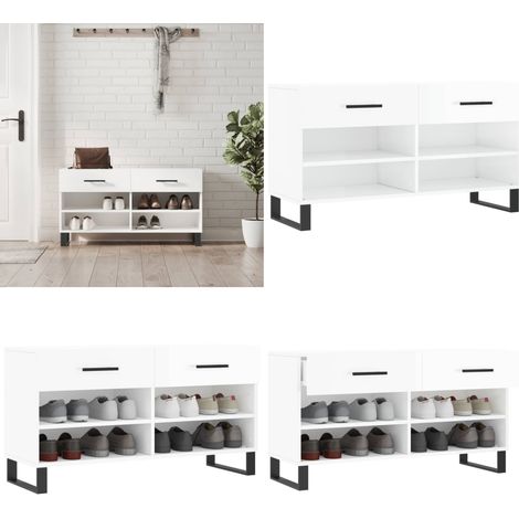 Banc à chaussures blanc brillant 102x35x55 cm bois d'ingénierie - Meuble Chaussure - Banc Chaussure - Range Chaussures - Meuble Entrée - Rangement Maison - Home & Living