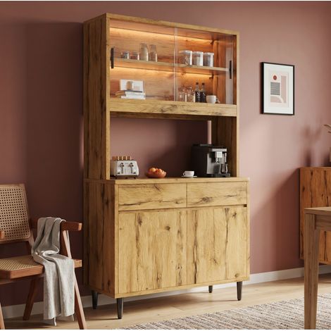 Credenza alta 100x40x185 cm colore rovere con luce LED, presa e USB (1/5)