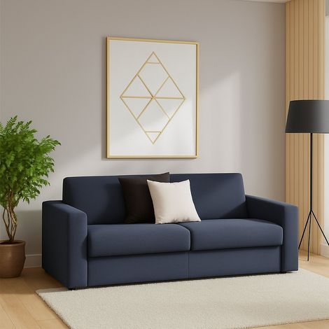 Talamo Italia Divano fisso Selene, Divano a 2 posti, 100% Made in Italy, Sofà Soggiorno, in tessuto imbottito, con Braccioli slim, Cm 160x95h90, Blu, con imballo rinforzato (1/5)