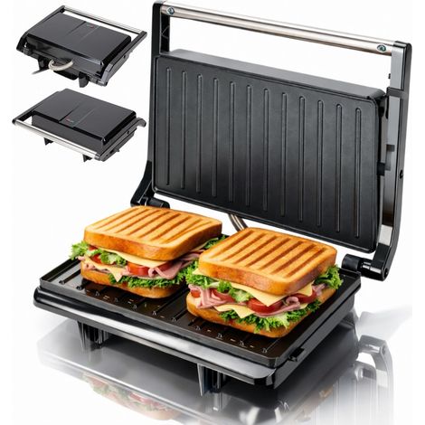 Tostapane da 900 W con piastre antiaderenti, macchina per 2 sandwich, apertura a 90°, superficie di cottura 22 x 14 cm, riscaldamento rapido, protezione contro il surriscaldamento. (1/5)