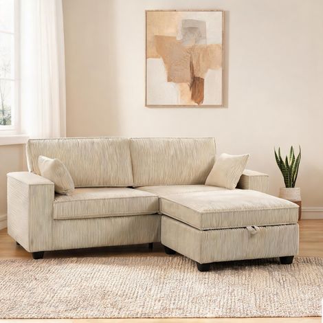 Canapé beige en cord Polyester 216 x 151 x 94 cm (1/5)