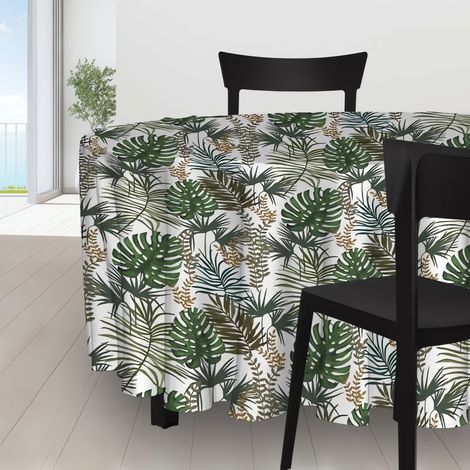 Nappe ronde anti-tâches diamètre 180 cm AMAZONIE blanc, par Soleil d'Ocre