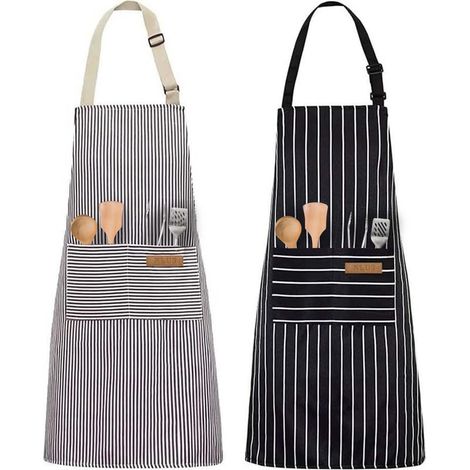 2 Pack KochschüRze Damenm, KinderschüRze MäDchen Jungen Mit 2 Tasche Streifen KochschüRze Kinder , Streifen Verstellbare KinderschüRze FüR Damen Und Herren, KüChe, Metzger, Grill, Restaurant (1/5)