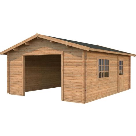 Garage en bois  Roger 27,7 m2 kit Traité Marron (1/5)