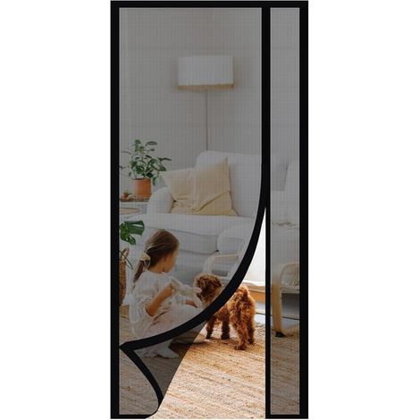 Moustiquaire aimantée à ouverture latérale, rideau anti-insectes en fibre de verre pour balcon, pose rapide sans outils, 100x210 cm, teinte noire, idéal porte-fenêtre. (1/3)