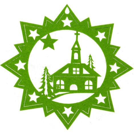 Chiesa in feltro verde per decorazioni natalizie di finestre e protezione del tavolo (1/2)