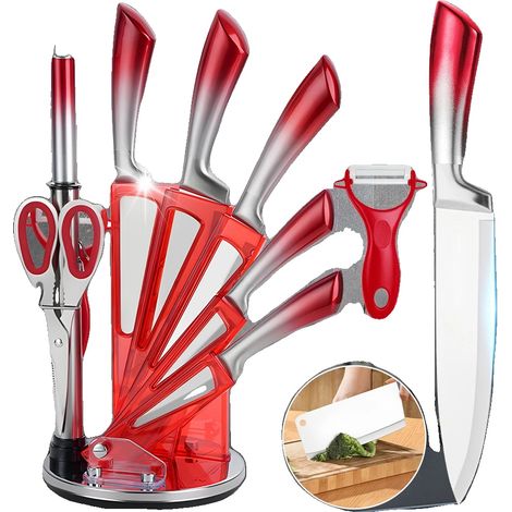 Küchenmesserset, Edelstahl, Klingenlänge 18 cm, Grifflänge 13,5 cm, Klingenwinkel über 60°, umweltfreundlich (1/5)