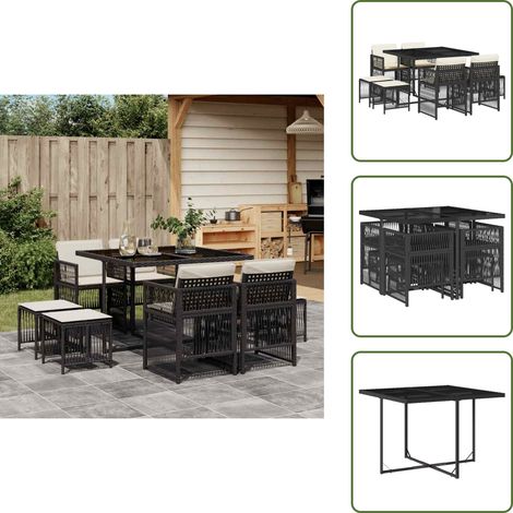 Muebles de exterior - vidaXL Set de comedor de jardín 9 pzas y cojines ratán sintético negro - Mesa de jardín