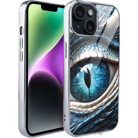 iPhone 14 ibizu Elite Glashülle, Glasrückseite, Eisdrachenauge, Silber (1/5)