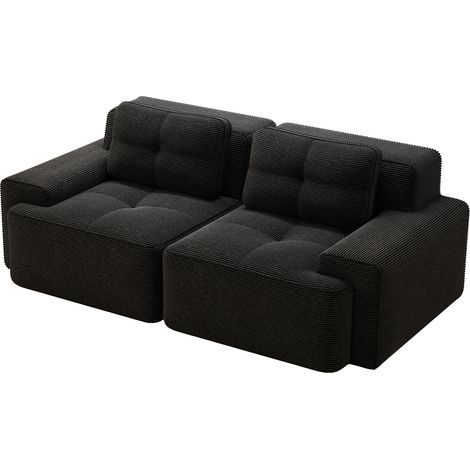 Divano modulare 2 posti in tessuto effetto velluto a coste nero MODENUIT (1/5)