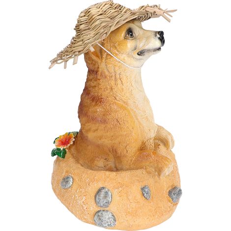 Chapeau de Paille Ornement Suricate, Statue de Jardin Résine pour Décoration Pot de Fleurs, Pelouse et Cour (1/5)