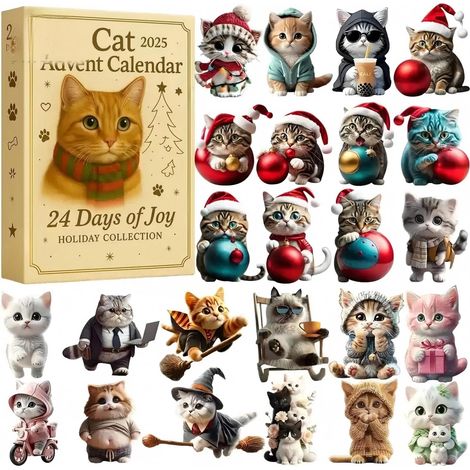 Calendrier De Lavent Chat - 24 Ornements Plats Pour Arbre De Noël - Décoration Thème Félin - Lot Unique 2025 (1/5)